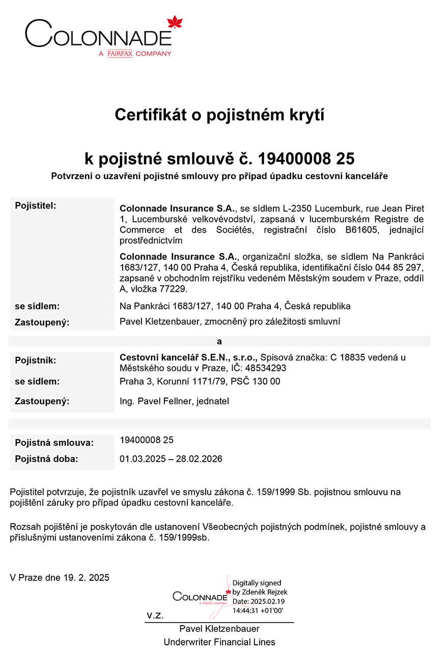 Pojištění CK - Certifikát 2024