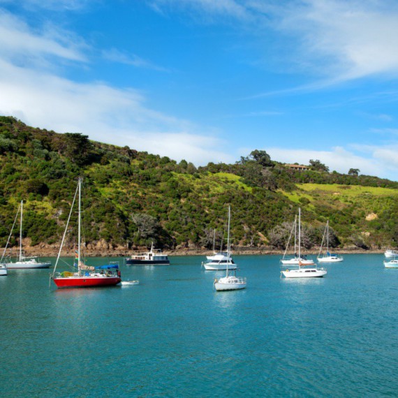 Lodě u ostrova Waiheke.