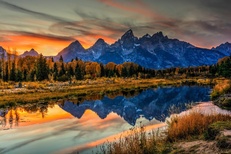 Národní park Grand Teton při západu slunce.