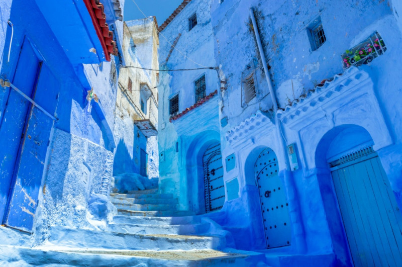 Modré domky ve městě Chefchaouen.