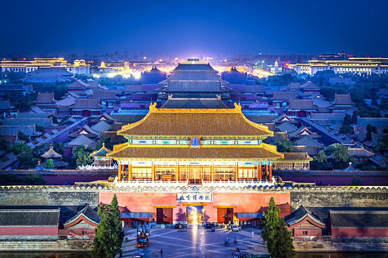 Peking a Zakázané město večer.