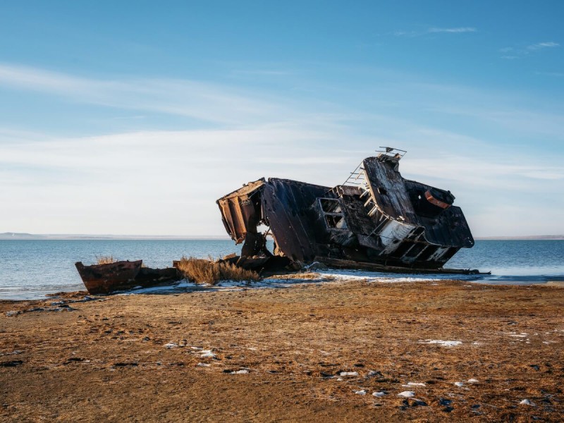 Vrak lodi na Aralském jezeře.