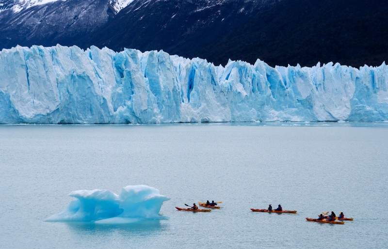 Plavba na kajaku k ledovci Perito Moreno.