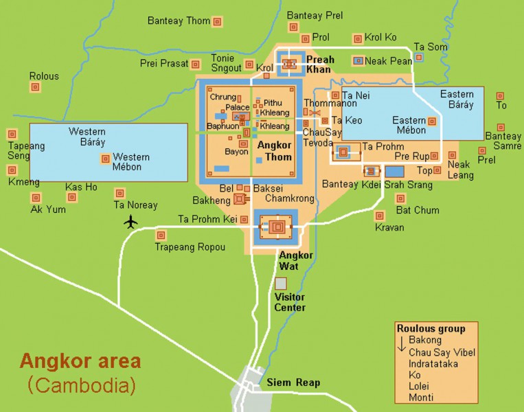 Mapa Archeologického parku Angkor.