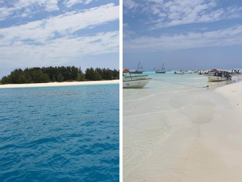Krásná voda a pláže na atolu Mnemba na Zanzibaru.