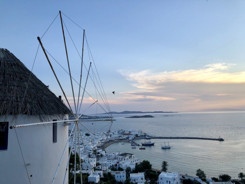 Pohled na město Mykonos, Řecko