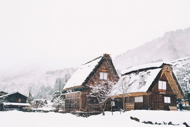 Zasněžený skanzen Shirakawa-go