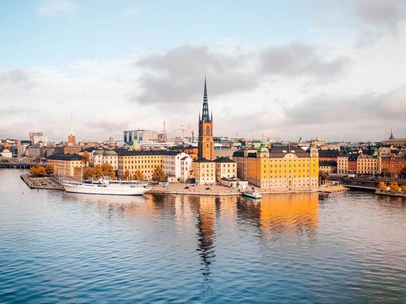 Výhled na Stockholm z vyhlídky Skinnarviksberget.