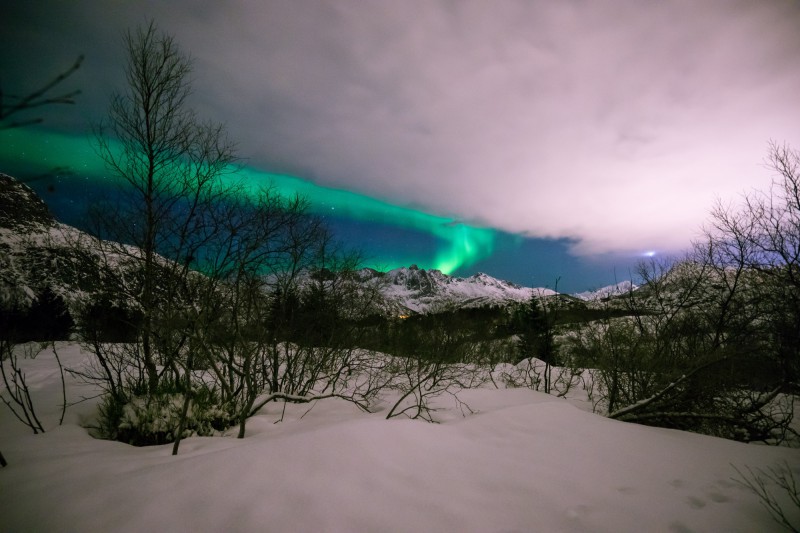 Polární záře v Svolvær, Norsko.