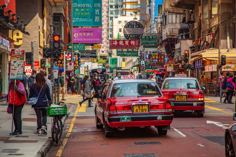 Taxíky v Hongkongu.