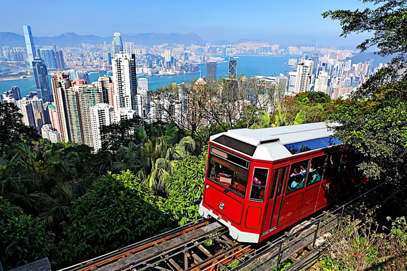 Lanovka - tramvaj na Victoria Peak.