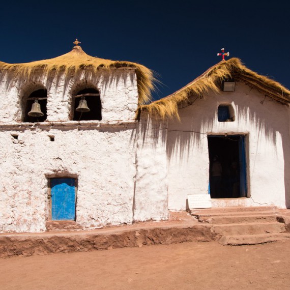 Kostel ve vesničce San Pedro de Atacama, jsme na nejsušších místech světa