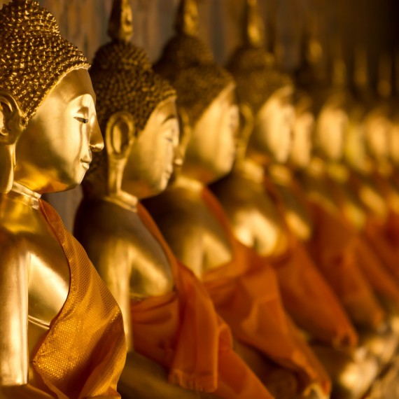 Sochy zlatých buddhů. 