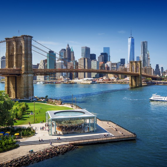 Pohled na Brooklynský most a dolní Manhattan