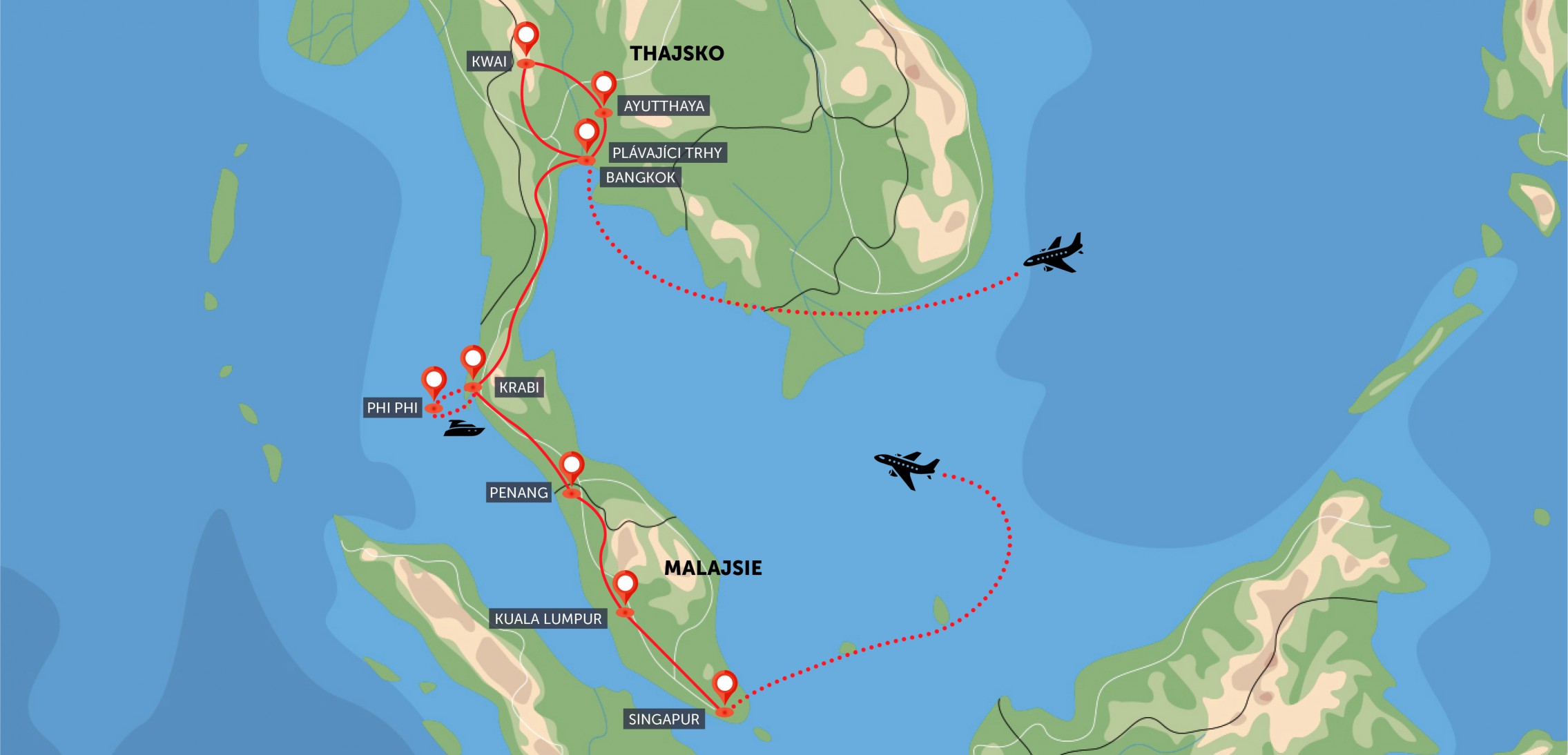 Thajsko, Malajsie, Singapur