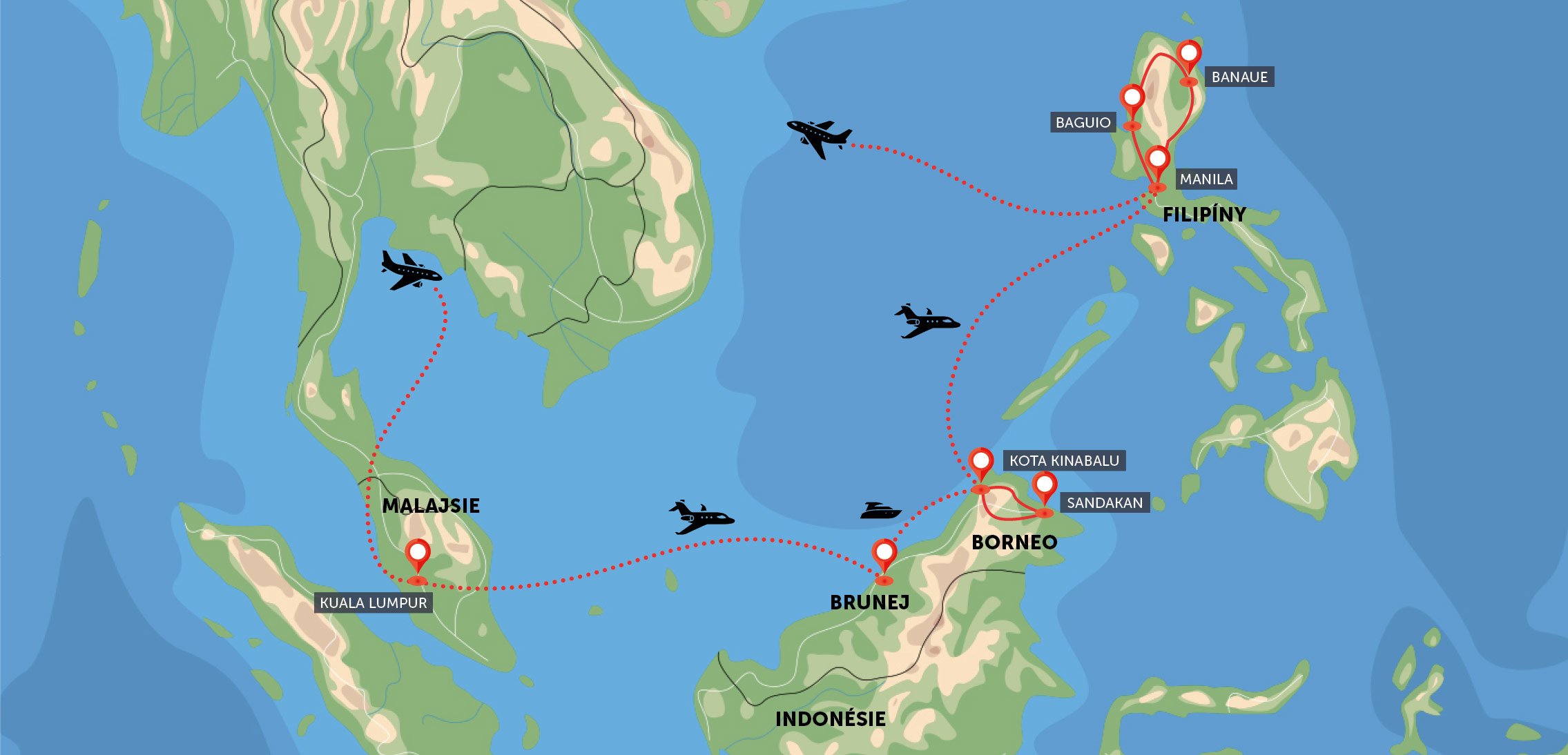 Borneo, Filipíny, Brunej