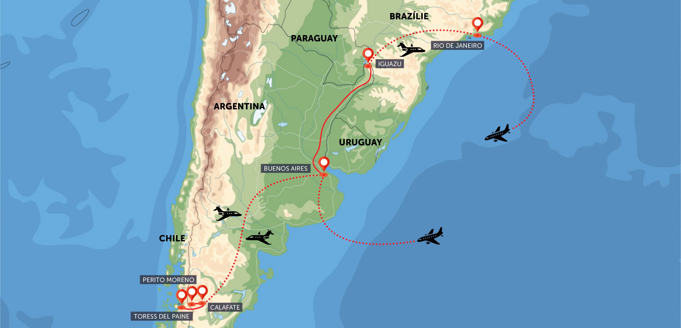 Patagonie, Argentina, Brazílie