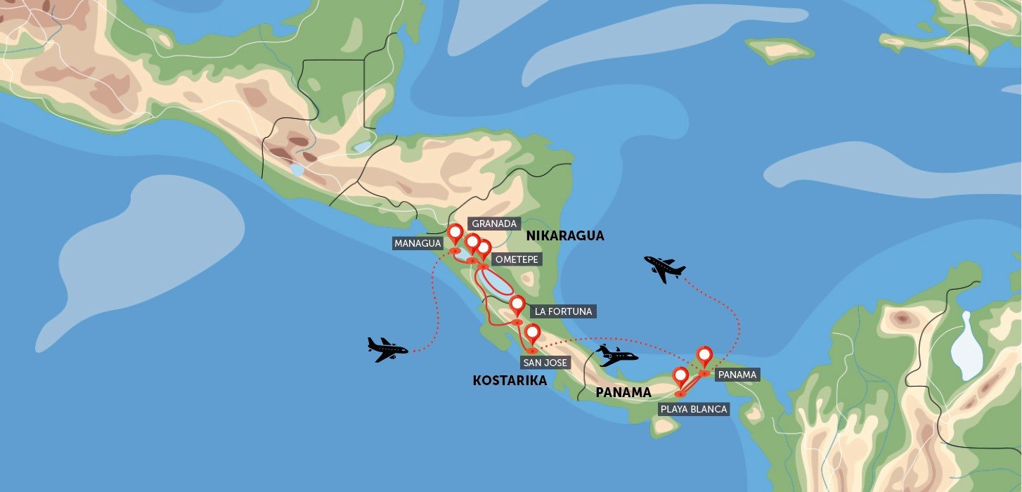 Nikaragua, Kostarika, Panama