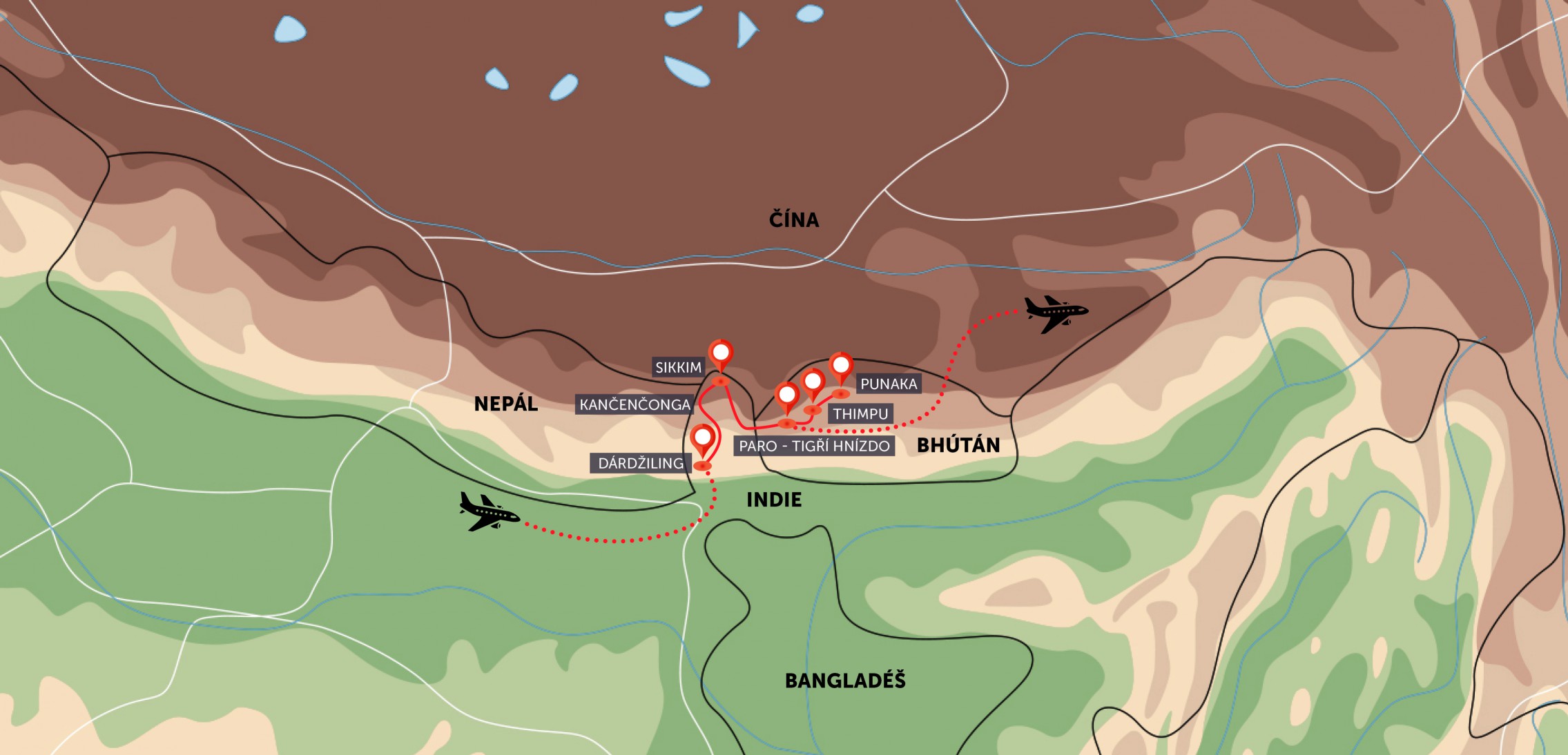 Bhútán, Sikkim, Dardžiling