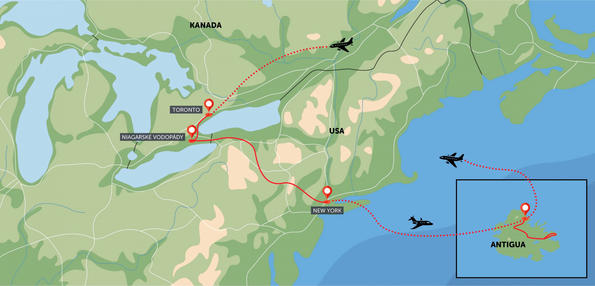 Toronto, Niagara, New York, Antigua