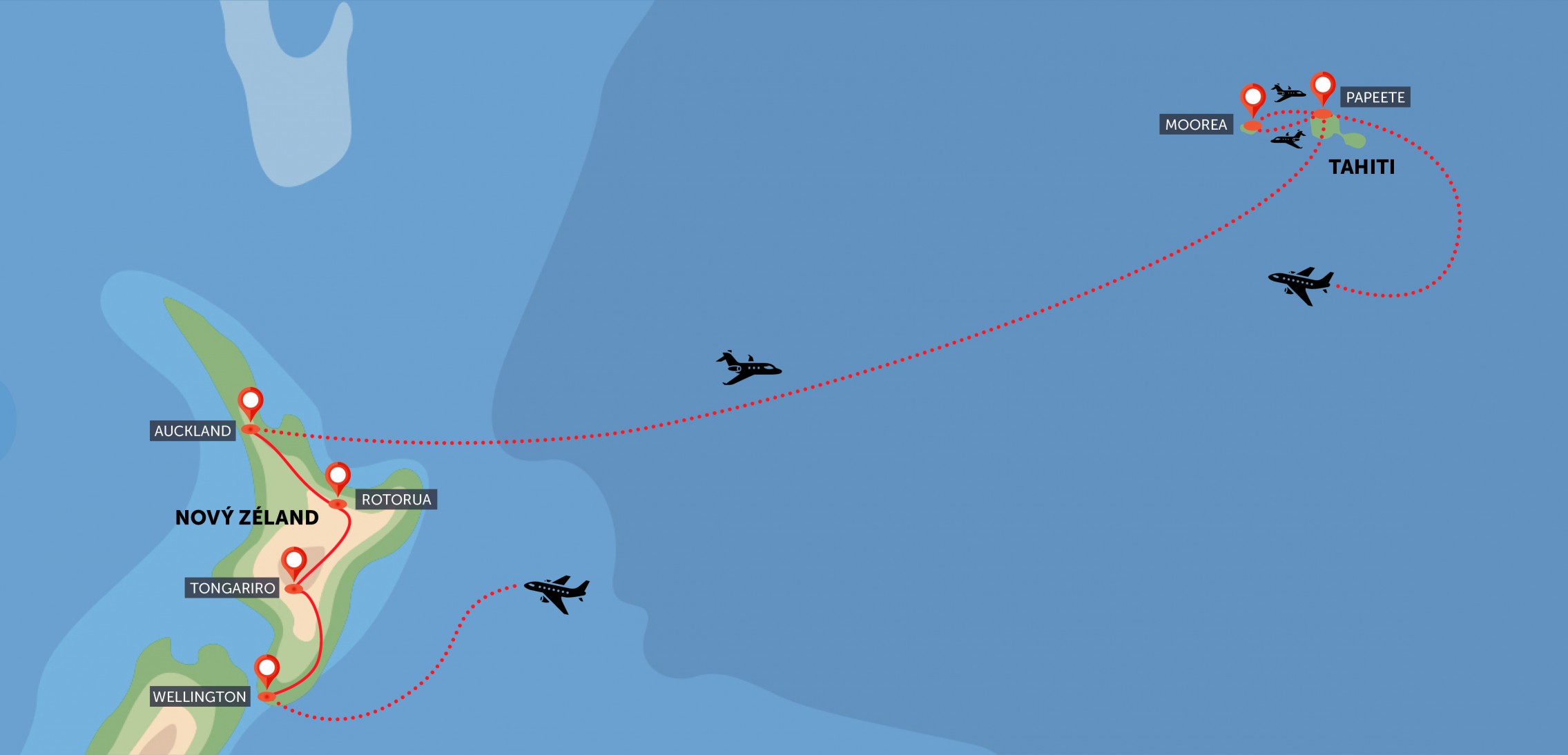 Nový Zéland a Moorea (Tahiti)