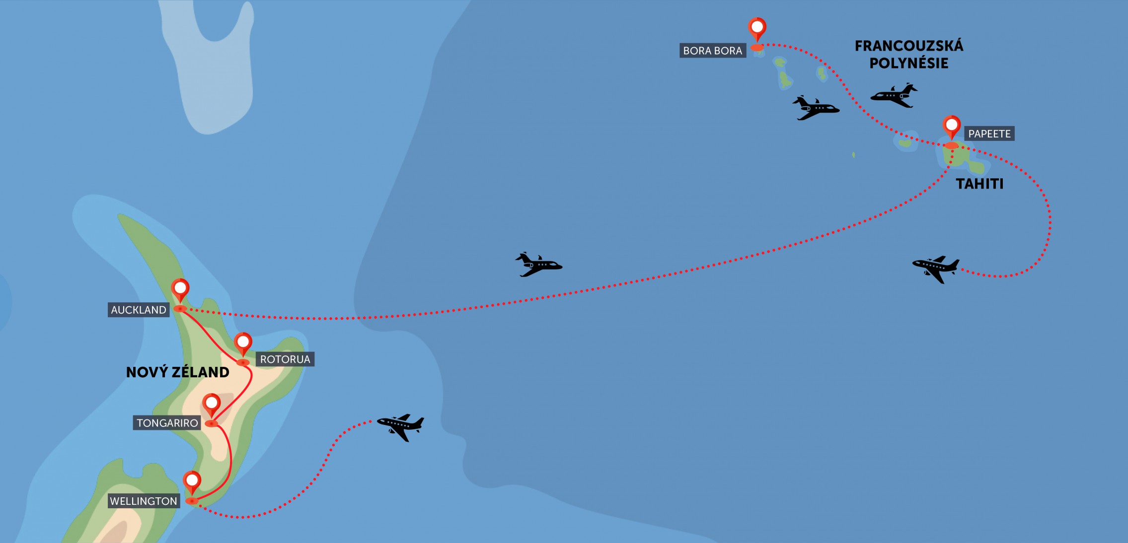 Nový Zéland a Bora Bora (Tahiti)