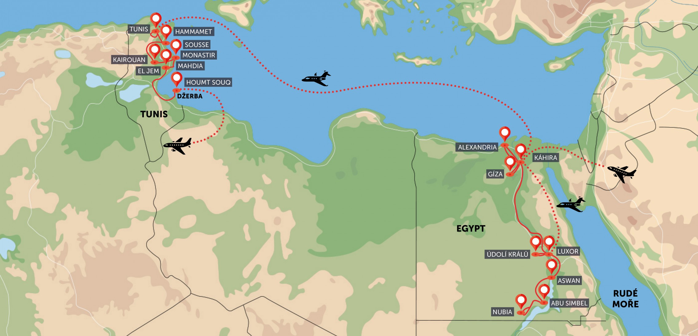 Egypt maximální poznání a Tunisko
