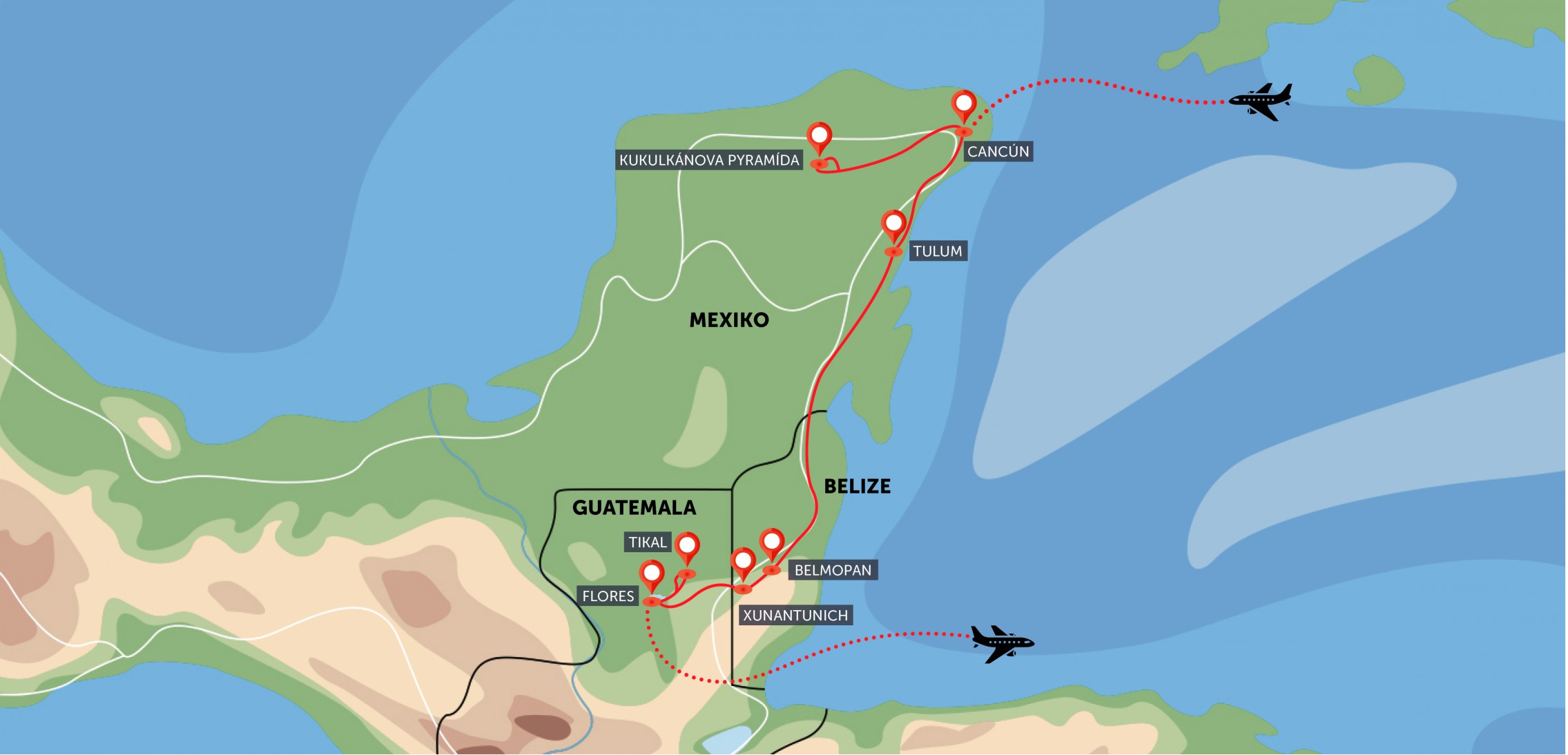 Mexiko, Belize, Guatemala