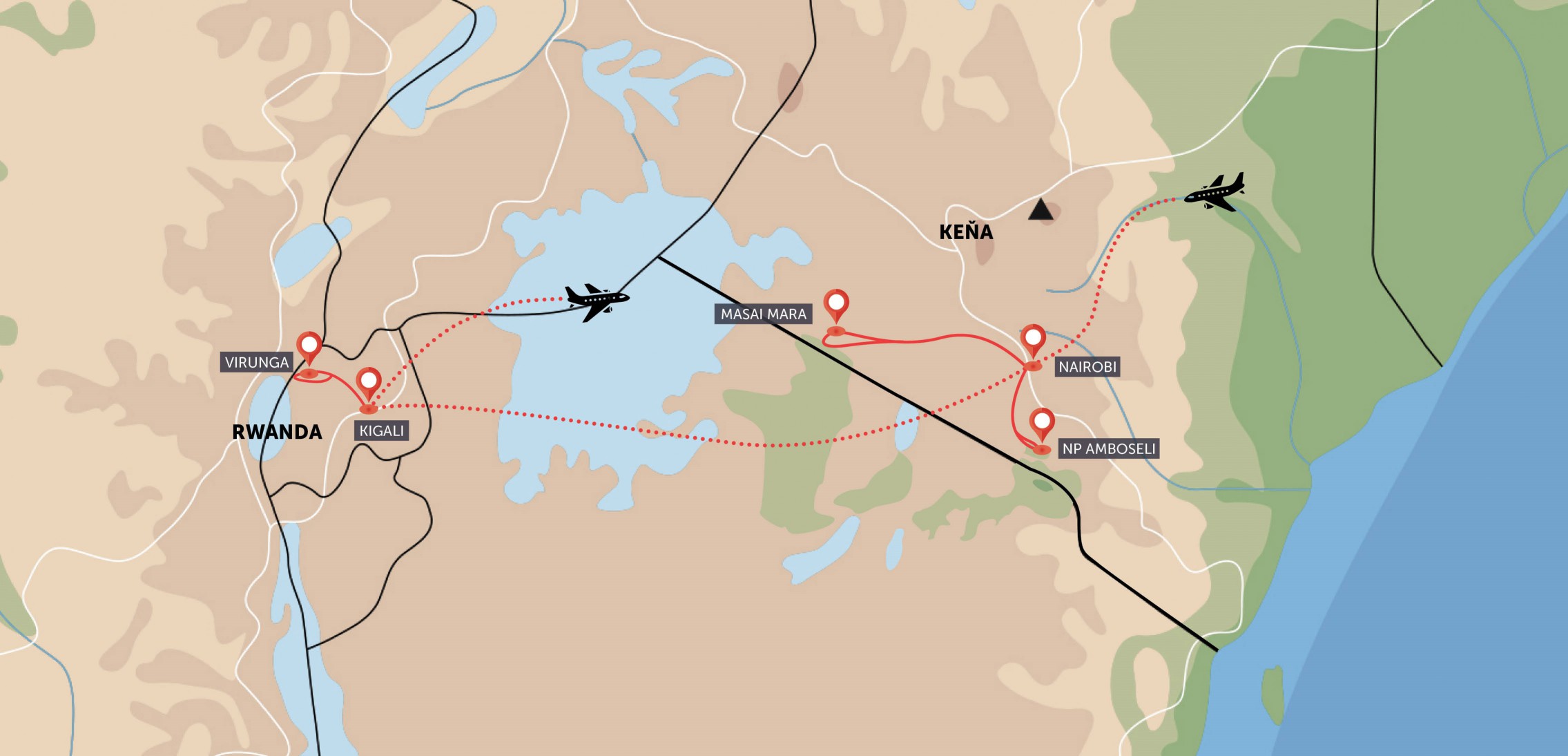 Gorily ve Rwandě a safari v Keni