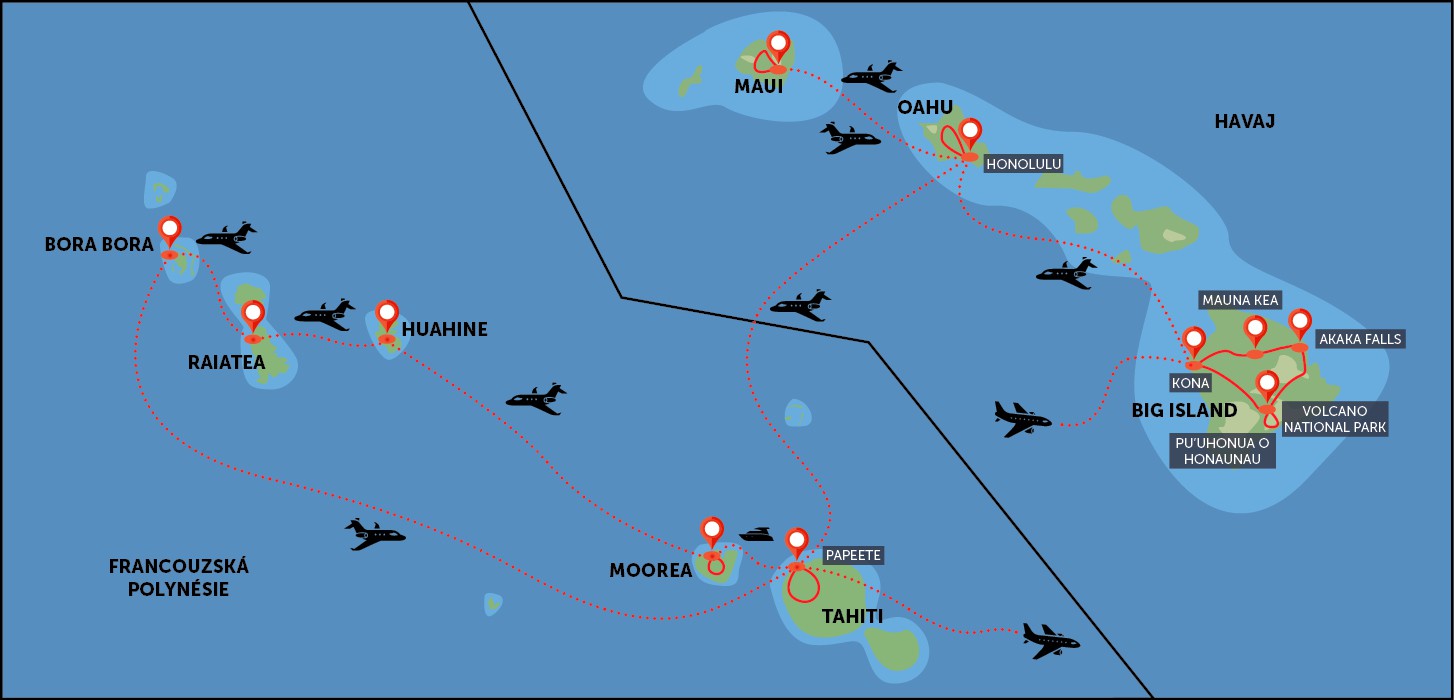 Havaj, Francouzská Polynésie (Tahiti)