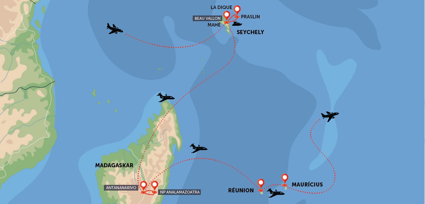 Seychely, Madagaskar, Reunion a Mauricius