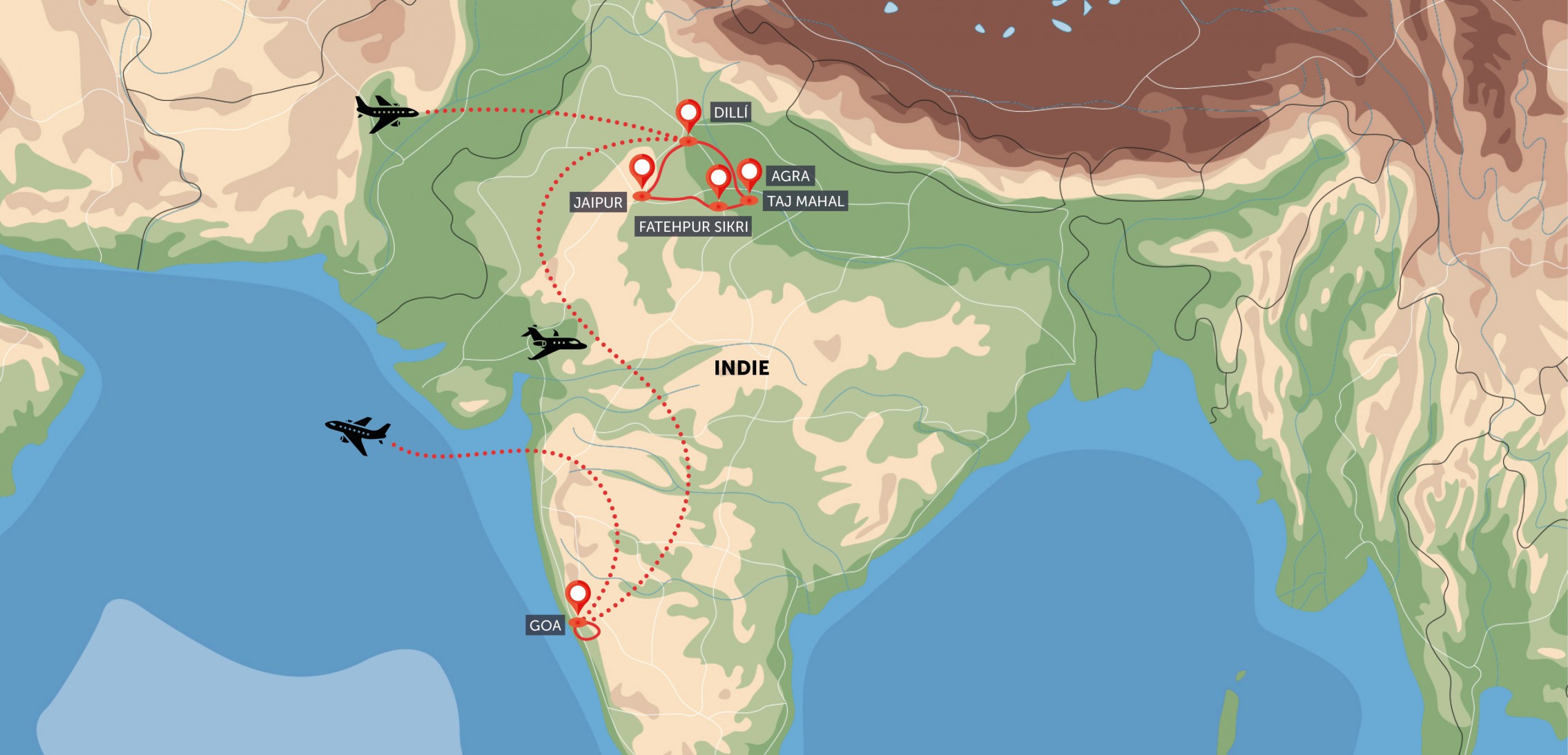 Taj Mahal a pláže Indie