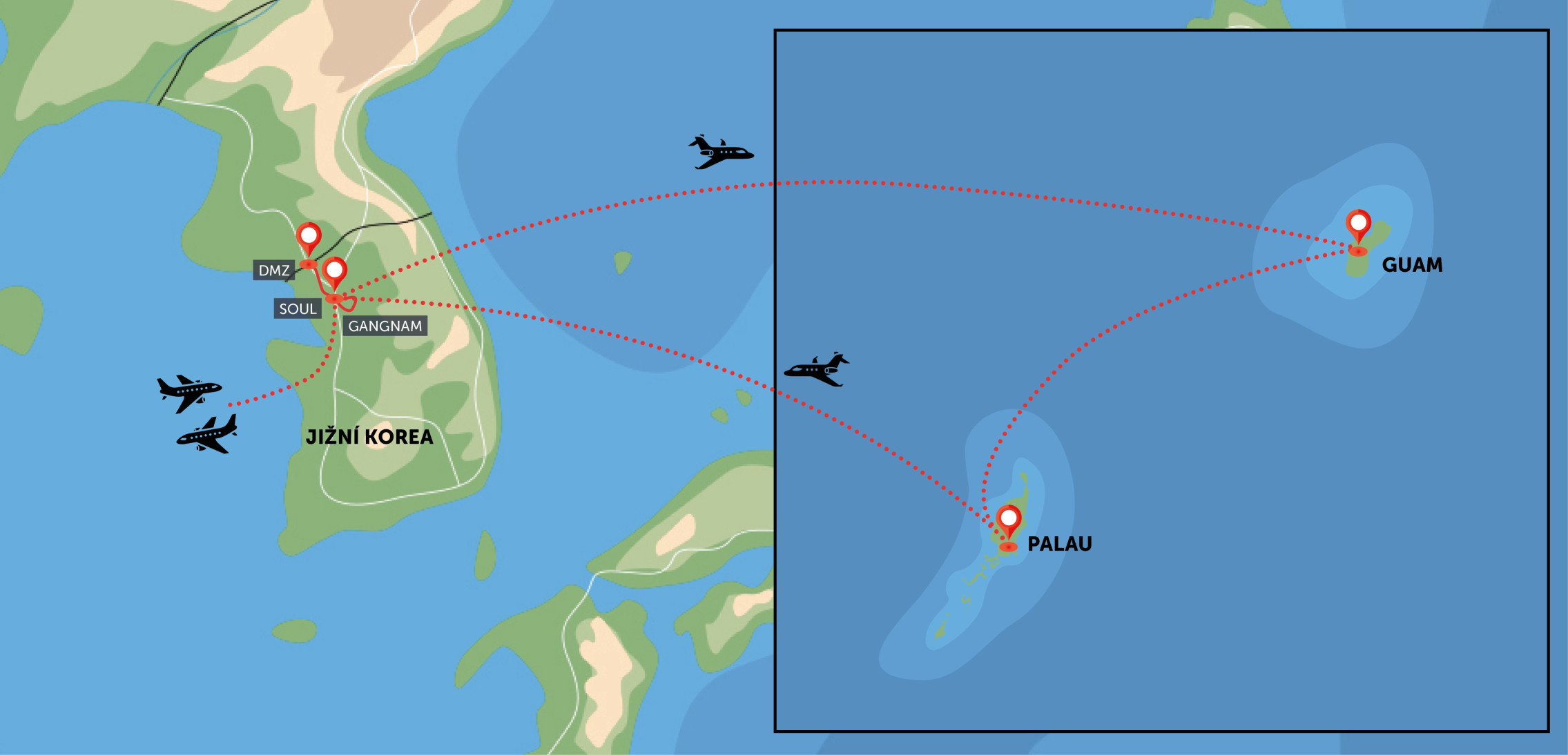 Jižní Korea a Palau, Guam
