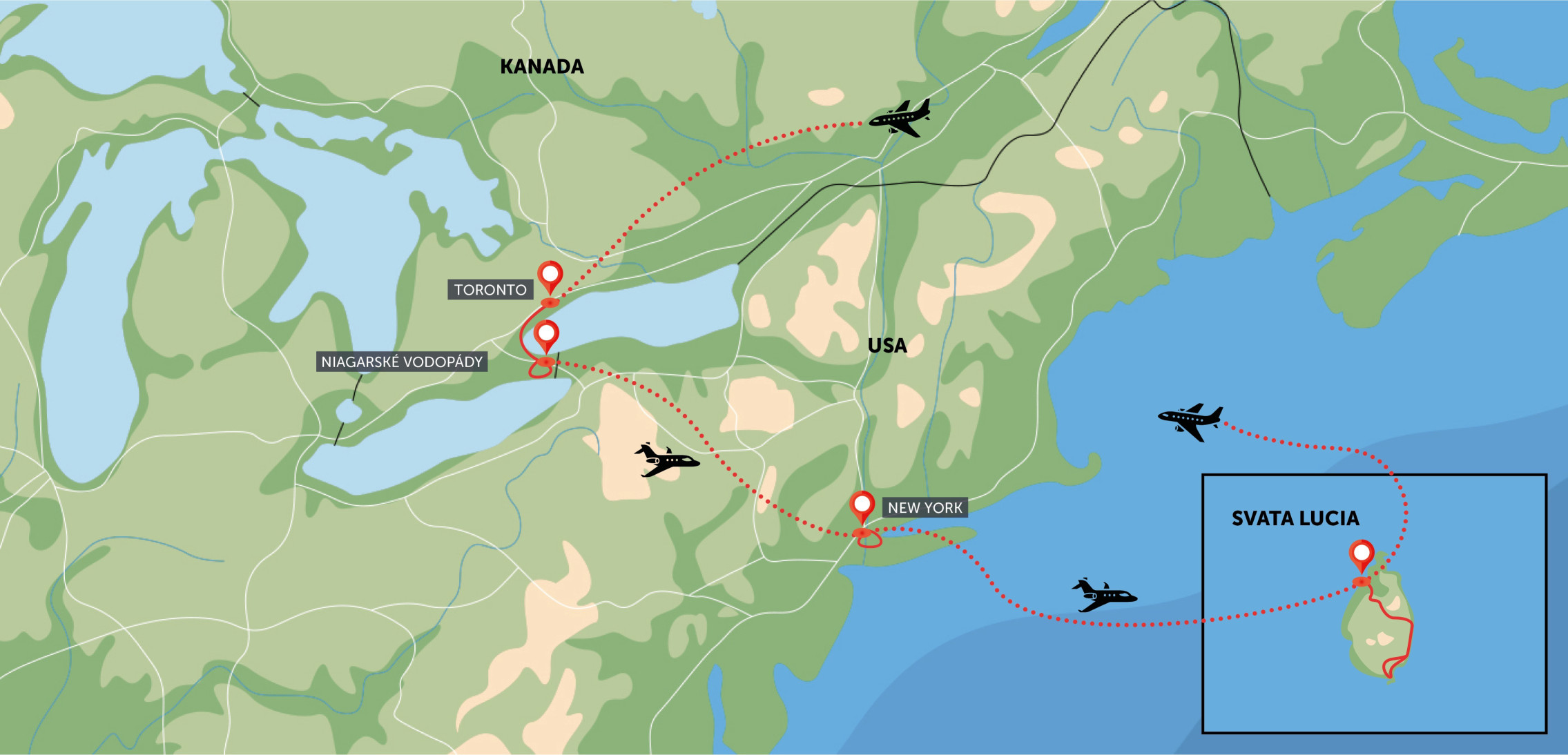 Toronto, Niagara, New York a Svatá Lucie