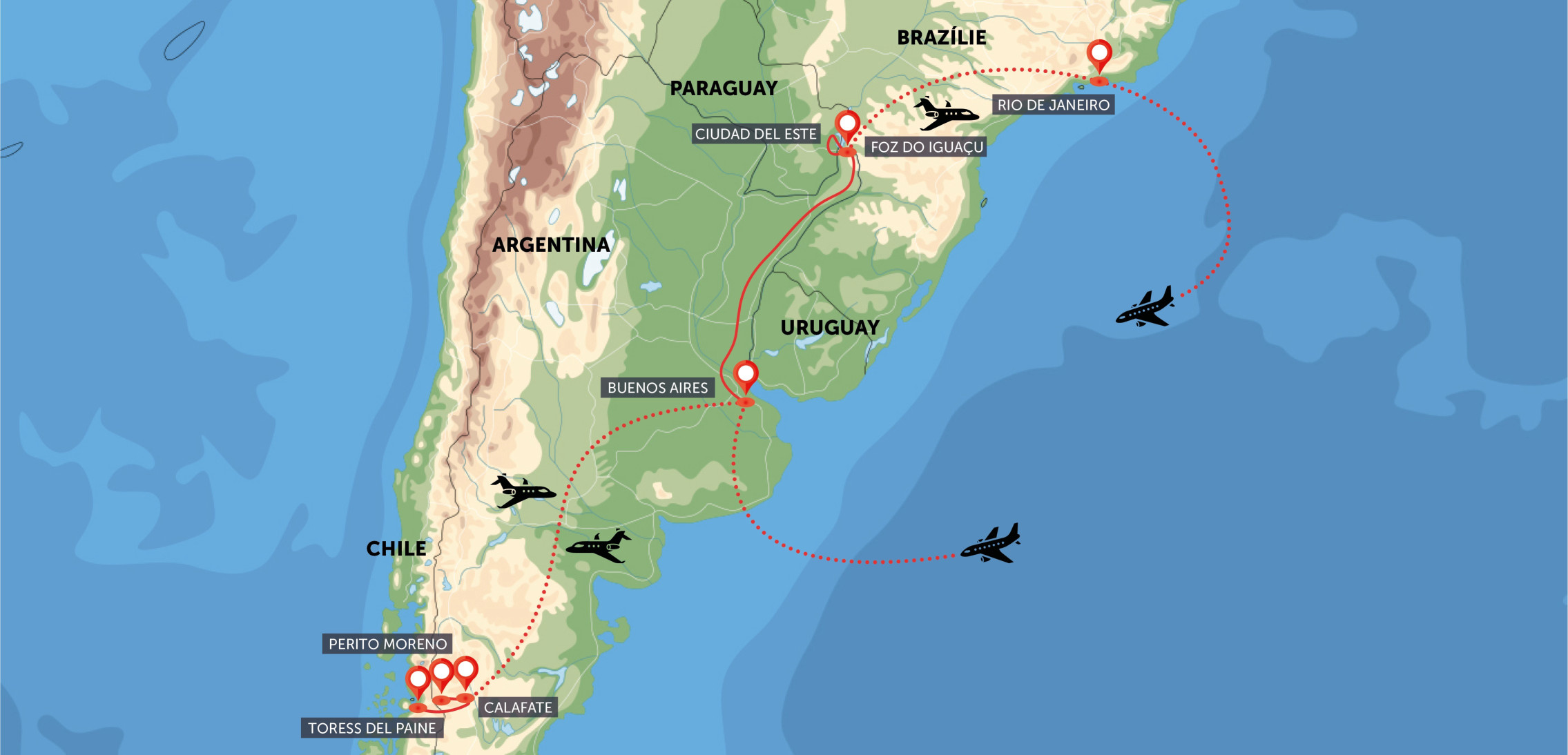 Patagonie, Argentina, Brazílie