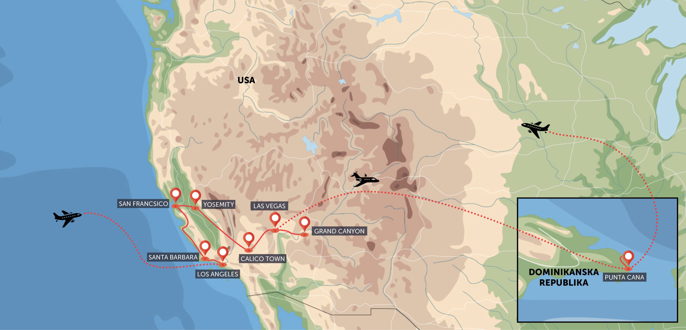 Západní pobřeží USA a relax v Dominikánské republice 2026