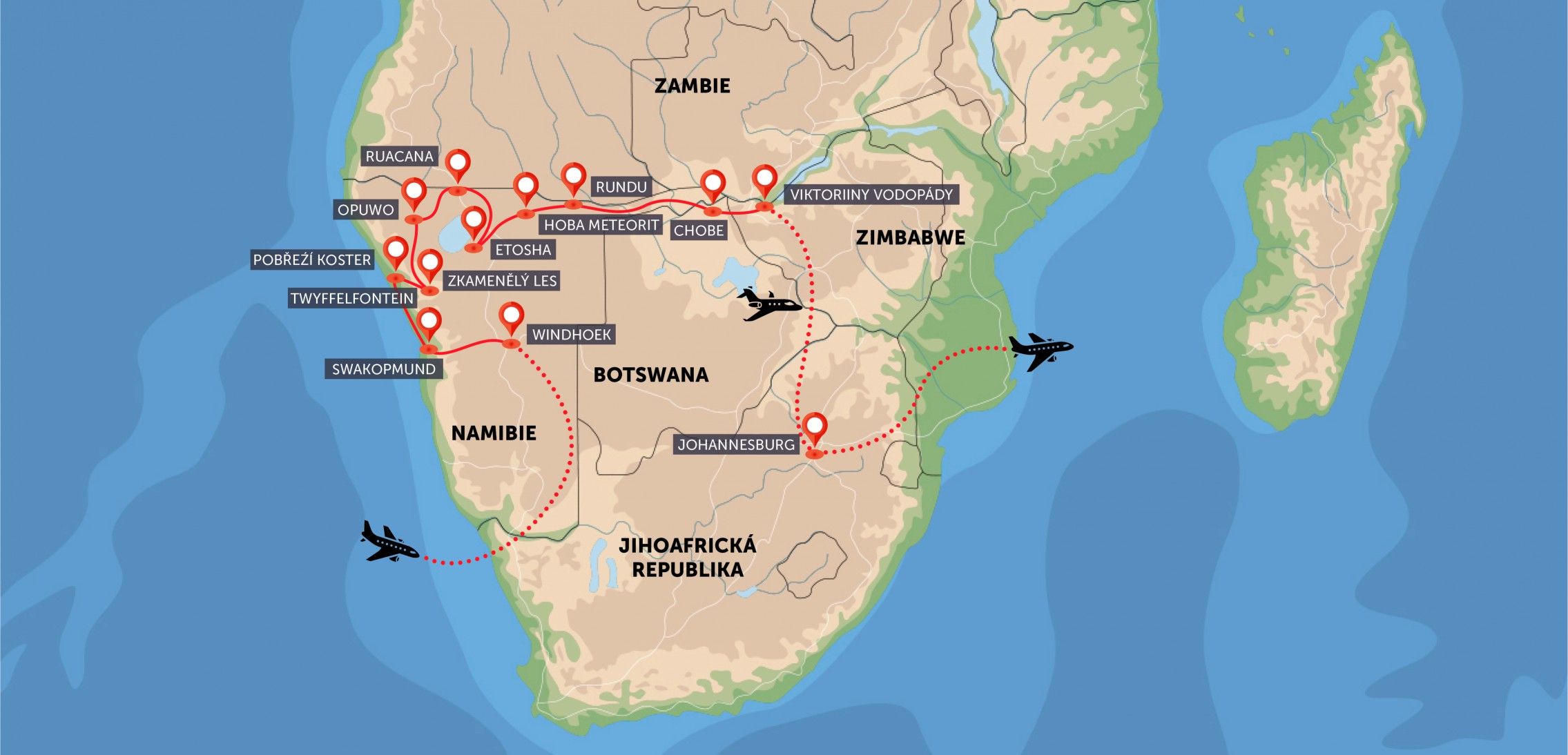 Namibie, Botswana, Zimbabwe, Zambie