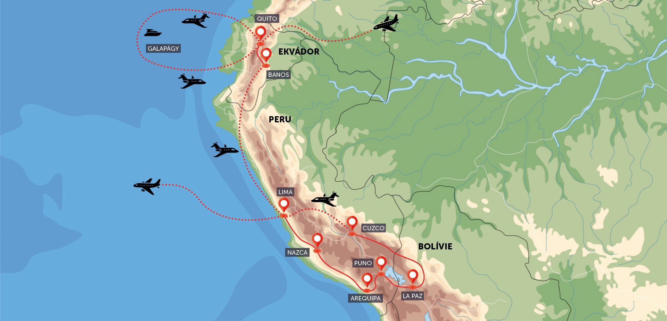 Ekvádor, Galapágy, Peru, Bolívie