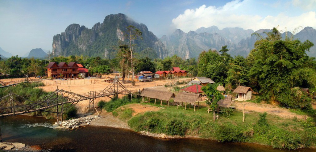 Příroda laoského venkova v oblasti Vang Vieng