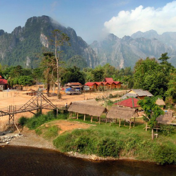 Příroda laoského venkova v oblasti Vang Vieng