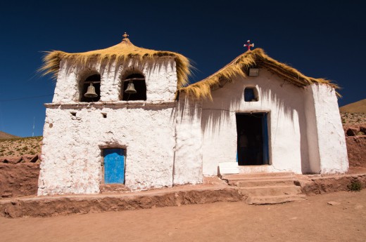 Kostel ve vesničce San Pedro de Atacama, jsme na nejsušších místech světa